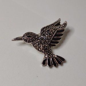 Black And Silver Tone Hummingbird Brooch